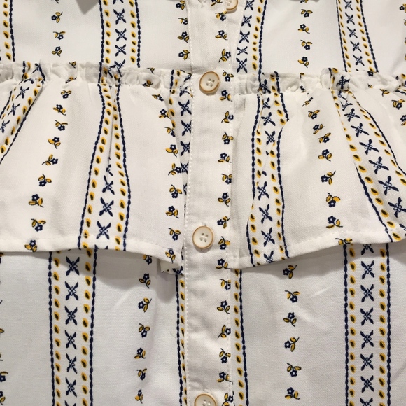 Blu Pepper Floral Stripe Collar Button Up Ruffled Cold Shoulder Top Medium - Picture 5 of 7